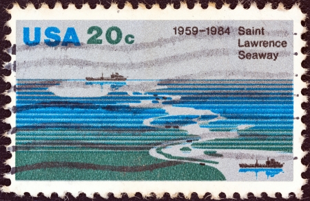 USA - CIRCA 1984: A stamp printed in USA from the issued for the 25th anniversary of Saint Lawrence Seaway shows Saint Lawrence Seaway, circa 1984. のeditorial素材