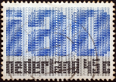 NETHERLANDS - CIRCA 1969: A stamp printed in the Netherlands issued for the 51st anniversary of I.L.O. (International Labour Organization) shows the initial letters of organizaton, circa 1969. のeditorial素材
