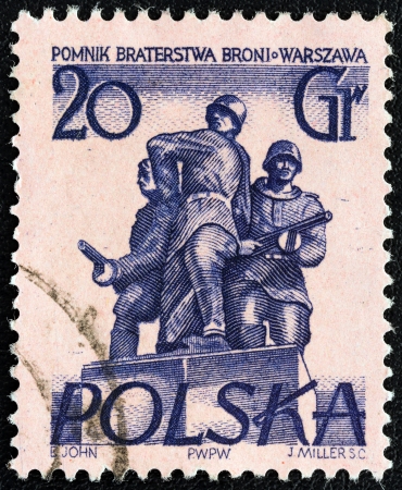 POLAND - CIRCA 1955: A stamp printed in Poland from the "Warsaw Monuments" issue shows Brotherhood in Arms, circa 1955. のeditorial素材