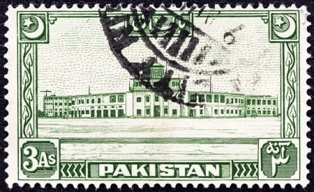PAKISTAN - CIRCA 1949: A stamp printed in Pakistan shows Karachi Airport, circa 1949. のeditorial素材