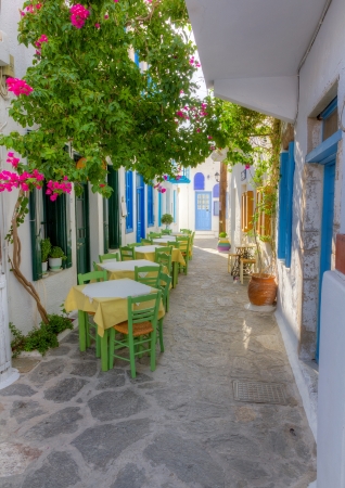 Colorful alley in Plaka village, Milos island, Cyclades, Greeceの写真素材