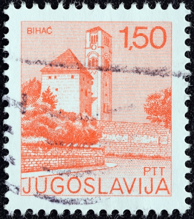 YUGOSLAVIA - CIRCA 1971: A stamp printed in Yugoslavia from the \"Tourism\" issue shows Kapetanova kula, Bihac, Bosnia and Herzegovina, circa 1971. のeditorial素材