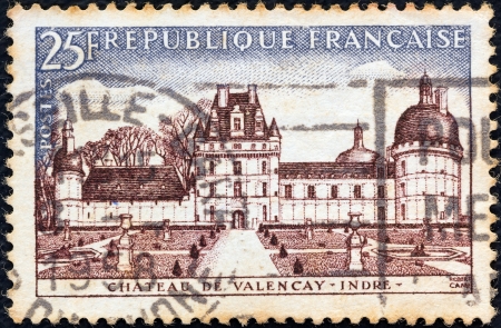 FRANCE - CIRCA 1957: A stamp printed in France from the \"Tourist Publicity\" issue shows Chateau de Valencay, circa 1957. のeditorial素材