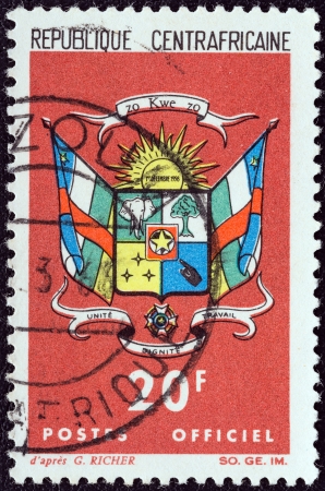 CENTRAL AFRICAN REPUBLIC - CIRCA 1965  A stamp printed in Central African Republic shows Coat Of Arms, circa 1965  のeditorial素材