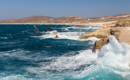 Rough at Sarakiniko shipwreck, Milos island, Cyclades, Greeceの写真素材