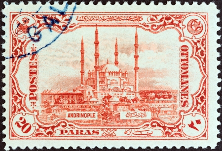 TURKEY - CIRCA 1913  A stamp printed in Turkey shows Selimiye Mosque, Edirne, circa 1913  のeditorial素材