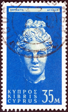 CYPRUS - CIRCA 1962  A stamp printed in Cyprus shows head of goddess Aphrodite, circa 1962  のeditorial素材