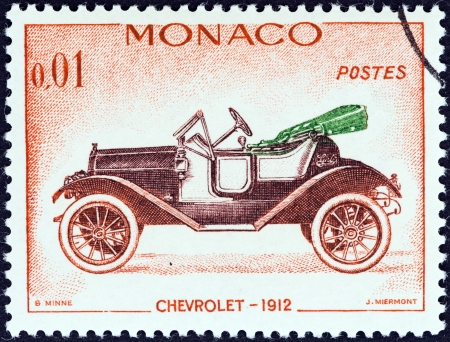 MONACO - CIRCA 1961  A stamp printed in Monaco from the  Veteran Cars   issue shows Chevrolet, 1912, circa 1961  のeditorial素材