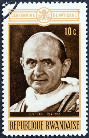 RWANDA - CIRCA 1970  A stamp printed in Rwanda from the  Centenary of 1st Vatican Council  issue shows Pope Paul VI, circa 1970  のeditorial素材