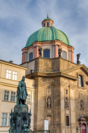 Statue of Charles IV and Saint Francis of Assisi church, Prague, Czech Republicの写真素材