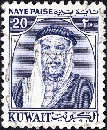 KUWAIT - CIRCA 1958  A stamp printed in Kuwait shows a portrait of Sheikh Abdullah III the first Emir of Kuwait, circa 1958  のeditorial素材
