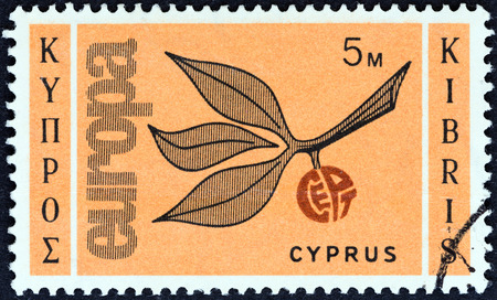 CYPRUS - CIRCA 1965  A stamp printed in Cyprus from the  Europa  issue shows Europa Sprig, circa 1965  のeditorial素材