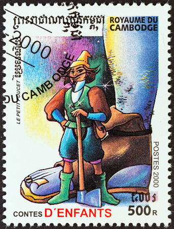 CAMBODIA - CIRCA 2000  A stamp printed in Cambodia from the  Children stories  issue shows Tom Thumb, circa 2000  のeditorial素材