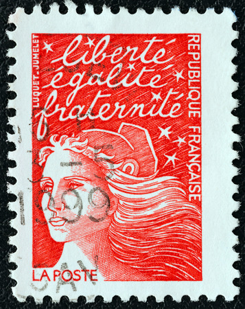 FRANCE - CIRCA 2001  A stamp printed in France shows Marianne type Luquet, circa 2001  のeditorial素材