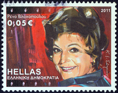 GREECE - CIRCA 2011  A stamp printed in Greece from the  Greek Actors  issue shows Rena Vlachopoulou, circa 2011  のeditorial素材
