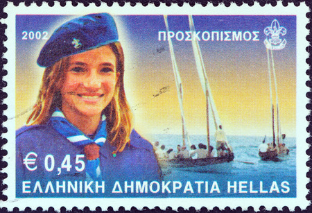 GREECE - CIRCA 2001  A stamp printed in Greece from the  Scouting   issue shows Navy scout girl, circa 2001  のeditorial素材