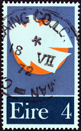 IRELAND - CIRCA 1972: A stamp printed in Ireland issued for the Patriot Dead 1922-1923 shows Dove and Moon, circa 1972.のeditorial素材