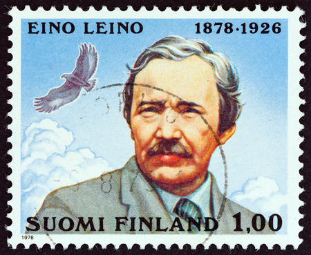 FINLAND  CIRCA 1978: A stamp printed in Finland issued for the 100th anniversary of the birth of Eino Leino shows poet Eino Leino circa 1978.のeditorial素材