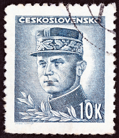 CZECHOSLOVAKIA - CIRCA 1945: A stamp printed in Czechoslovakia shows General Milan Rastislav Stefanik, circa 1945.のeditorial素材