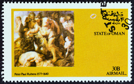 STATE OF OMAN - CIRCA 1972: A Cinderella stamp printed in Oman shows Peter Paul Rubens painting, circa 1972.のeditorial素材