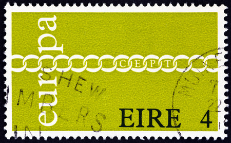 IRELAND - CIRCA 1971: A stamp printed in Ireland from the "Europa " issue shows Europa Chain, circa 1971.のeditorial素材
