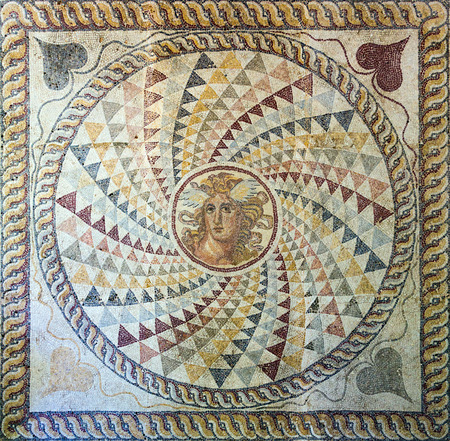 Mosaic floor with Medusa head found in Zea, Piraeus, 2nd century AD.のeditorial素材