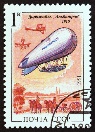 USSR - CIRCA 1991: A stamp printed in USSR from the Airships issue shows Albatros, 1910, circa 1991.のeditorial素材