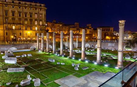 Basilica Ulpia at night, Trajan Forum, Rome, Italyのeditorial素材
