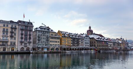 LUCERNE, SWITZERLAND - DECEMBER 31: View of Lucerne in the winter on December 31, 2014. Lucerne is a city in central Switzerland, in the German-speaking portion of the country.のeditorial素材