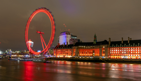Night view of the London Eye and County Hall from Westminster bridge, London, UKのeditorial素材