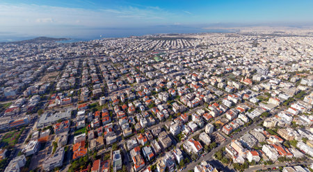 Aerial view of Glyfada and southern suburbs of Athens, Greece.の写真素材