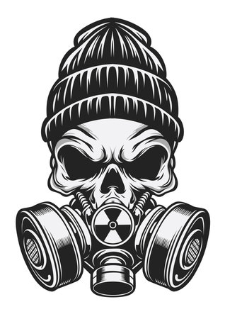 Chill Poison Skull in a gas mask. Vector illustration on a white background.のイラスト素材