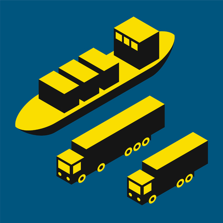 Freight transport illustration, dry cargo and trucksのイラスト素材