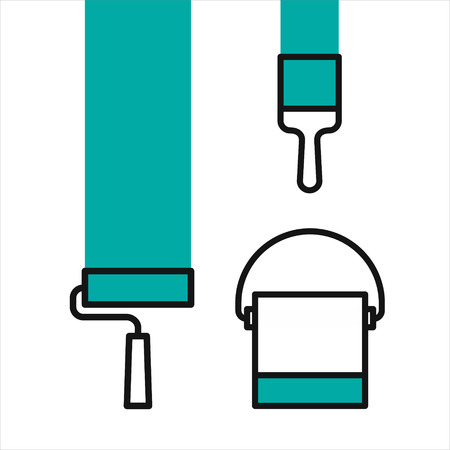 Paint brush, roller and tin simple line icon, vector illustrationのイラスト素材