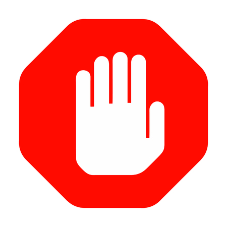 Stop hand symbol red octagonal shape, no entry sign, simple vector icon isolated on white backgroundのイラスト素材