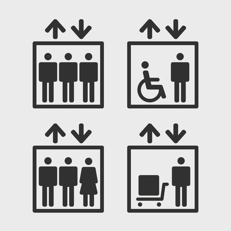 Symbol passenger, freight elevators and lifts for the disabled, set vector iconsのイラスト素材