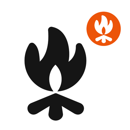 Firewood and flame, bonfire symbol vector illustration, fire iconのイラスト素材