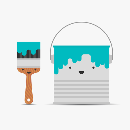 Paint brush and tin, smile funny characters, vector illustrationのイラスト素材