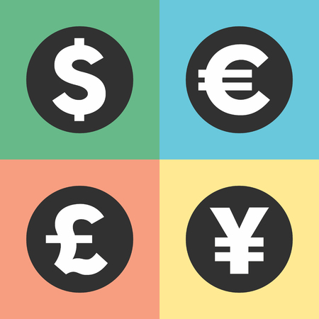 Money symbols vector illustration Currency symbols and money coins. Dollar, euro, yen and poundのイラスト素材