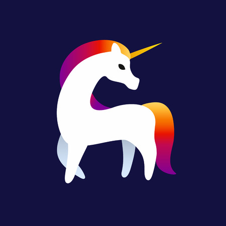 White magic unicorn, vector illustration isolated on blue backgroundのイラスト素材