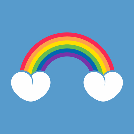 Rainbow and clouds in the shape of a hearts, colorful vector illustrationのイラスト素材