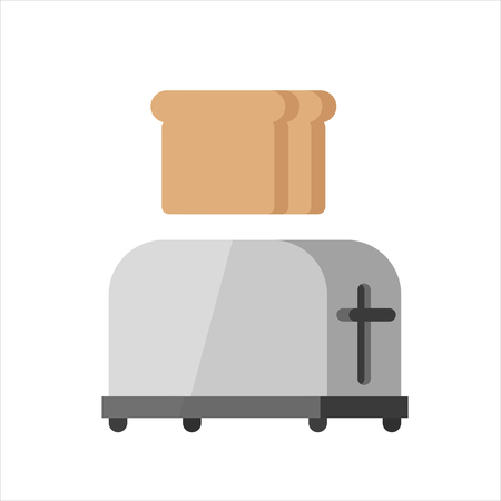 Steel toaster with two slices of bread, vector illustration in a flat style isolated on a white backgroundのイラスト素材