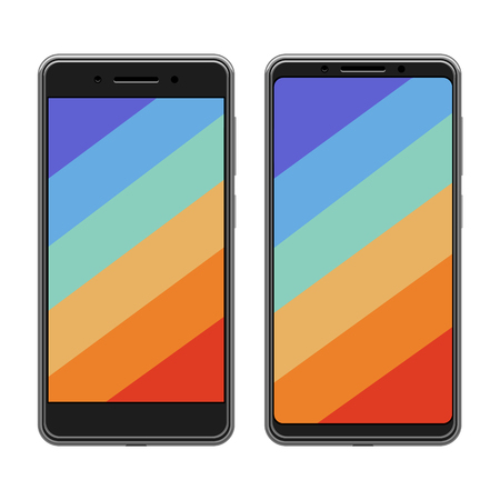 Smartphones frameless new trend. Big screen, less frames, front top view on white background.のイラスト素材