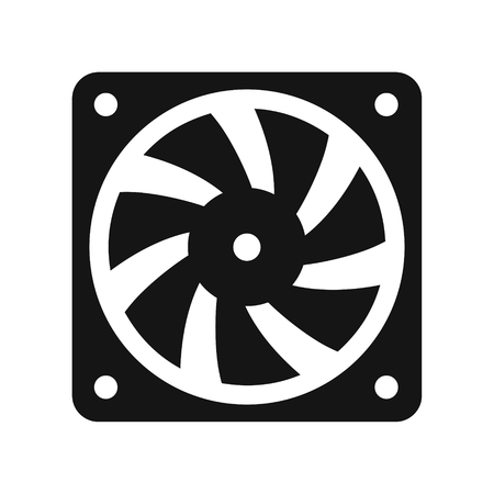 Computer cooler black icon, PC hardware fan, vector illustration isolated on white background