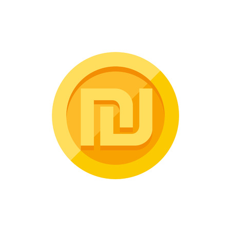 Israeli shekel currency symbol on gold coin, money sign flat style vector illustration isolated on white backgroundのイラスト素材