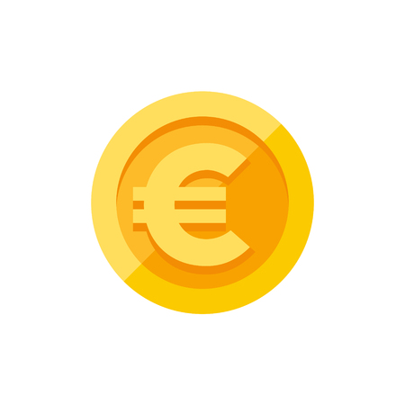 Euro currency symbol on gold coin, money sign flat style vector illustration isolated on white backgroundのイラスト素材