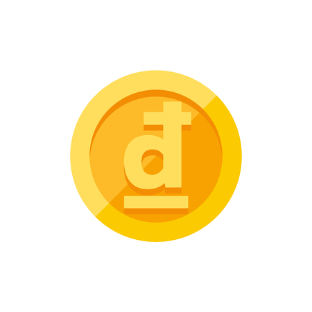 Vietnamese dong currency symbol on gold coin, money sign flat style vector illustration isolated on white backgroundのイラスト素材