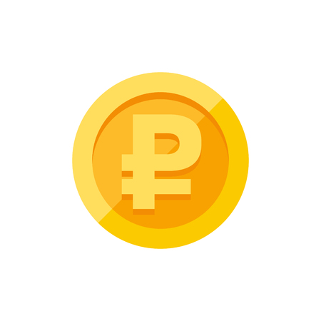 Russian rouble currency symbol on gold coin, money sign flat style vector illustration isolated on white backgroundのイラスト素材