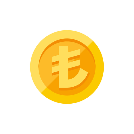 Turkish lira currency symbol on gold coin, money sign flat style vector illustration isolated on white backgroundのイラスト素材