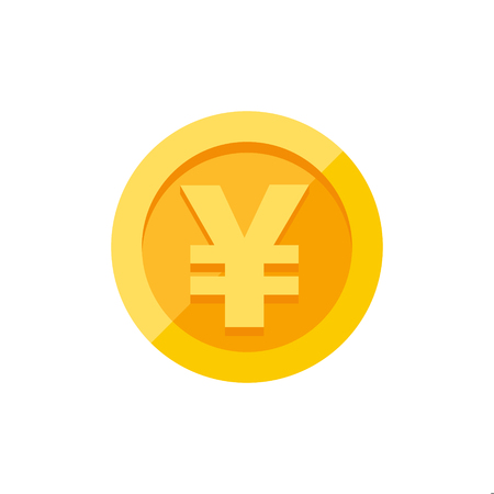 Chinese yuan or Japanese yen currency symbol on gold coin, money sign flat style vector illustration isolated on white backgroundのイラスト素材